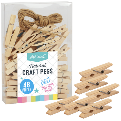 Tan Art Star Natural Craft Pegs 4.8 x 0.7cm 48 Pieces Kids Craft Basics