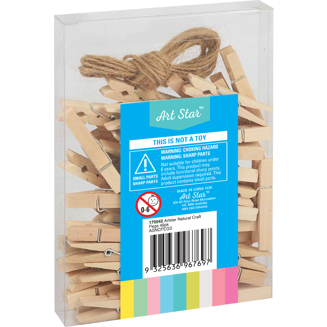 Light Gray Art Star Natural Craft Pegs 4.8 x 0.7cm 48 Pieces Kids Craft Basics