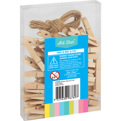 Light Gray Art Star Natural Craft Pegs 4.8 x 0.7cm 48 Pieces Kids Craft Basics