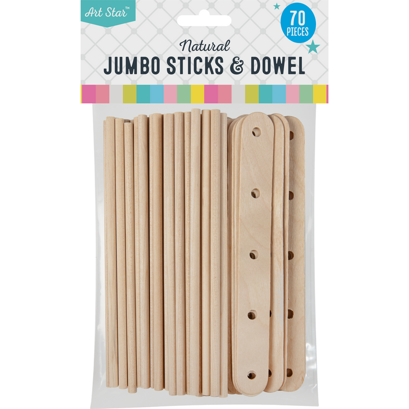 Gray Art Star Natural Jumbo Craft Sticks and Dowel 70 Pieces Kids Craft Basics
