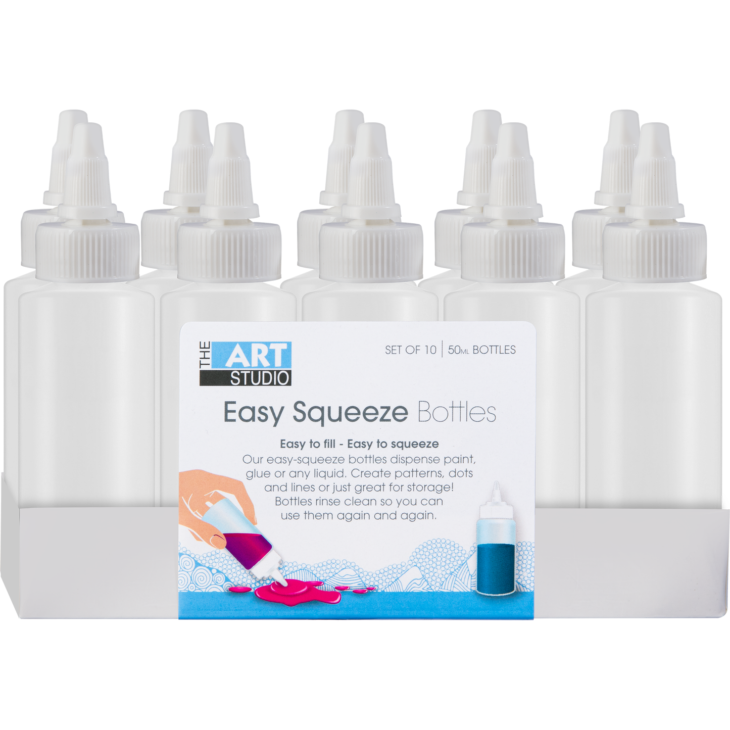 Light Gray The Art Studio Easy Squeeze Bottles 10x50ml Painting Accessories