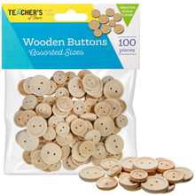 Light Gray Teacher's Choice Natural Wooden Buttons Assorted Sizes 100 Pieces Kids Craft Basics
