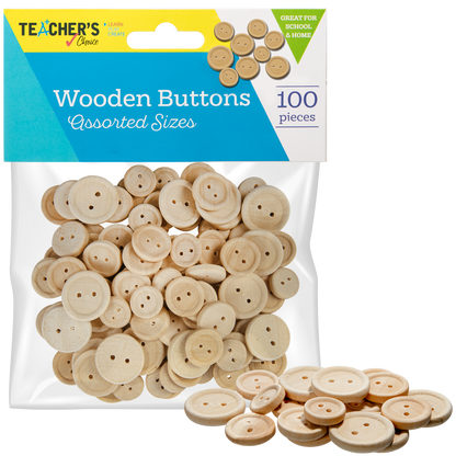 Light Gray Teacher's Choice Natural Wooden Buttons Assorted Sizes 100 Pieces Kids Craft Basics