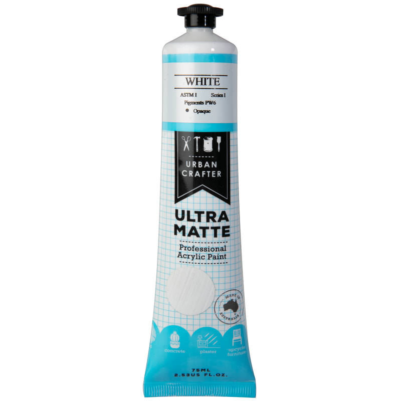 Gray Urban Crafter Ultra Matte Acrylic Paint White Opaque S1 ASTM1 75ml Acrylic Paints