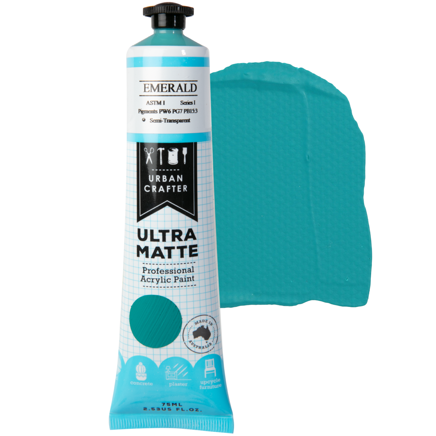 Light Sea Green Urban Crafter Ultra Matte Acrylic Paint Semi-Transparent S1 ASTM1 Emerald 75ml Acrylic Paints