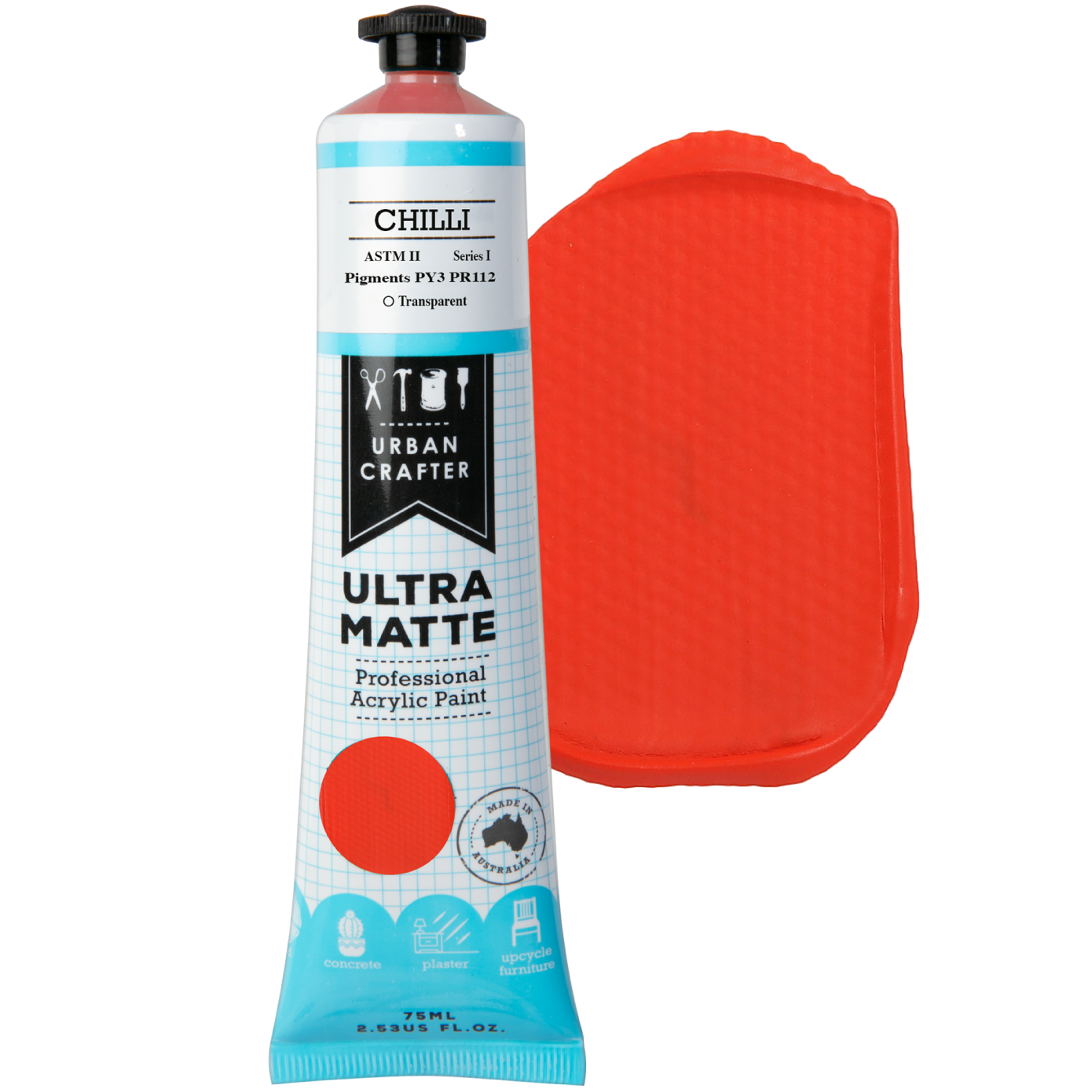 Steel Blue Urban Crafter Ultra Matte Acrylic Paint Transparent S1 ASTM2 Chilli 75ml Acrylic Paints