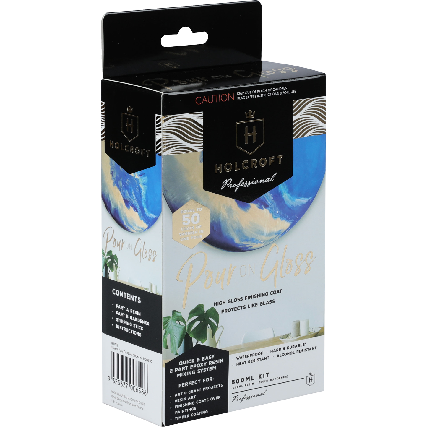 Black Holcroft Pour On Gloss Resin Art Varnish Kit 500ml Acrylic Paints