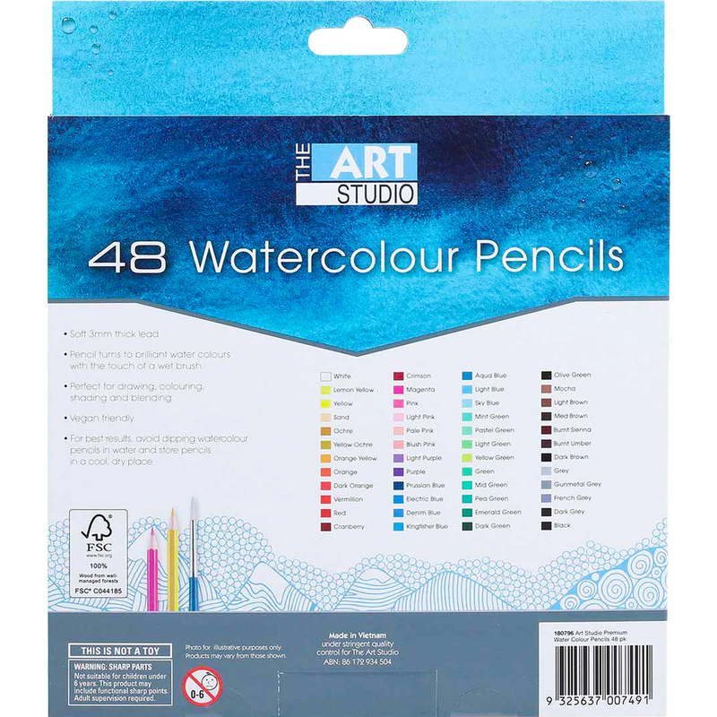 Lavender The Art Studio Watercolour Pencils Assorted Colours 48 Pack Pencils