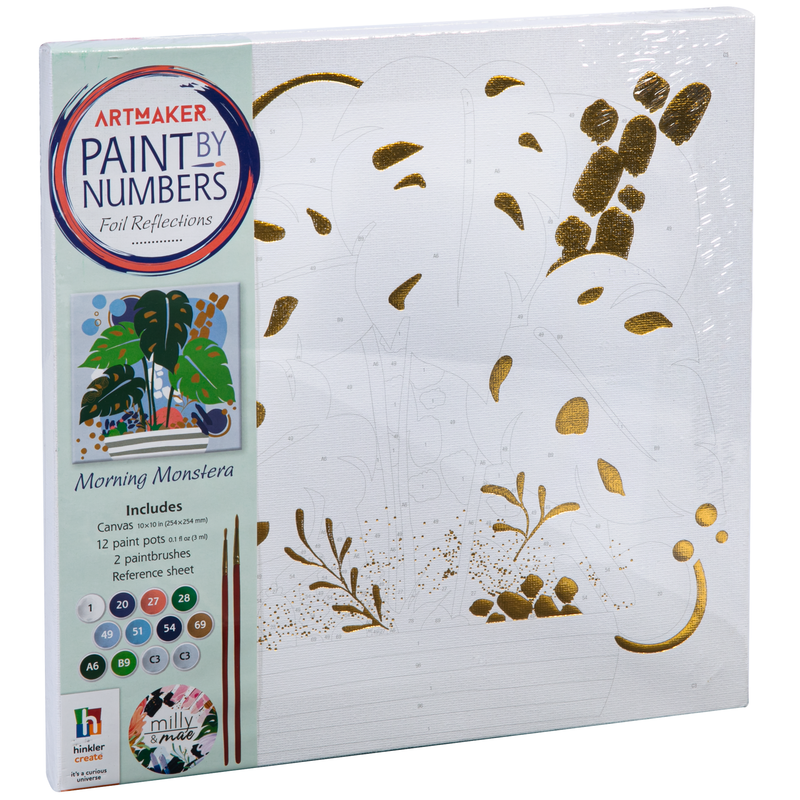 Light Gray Paint by Numbers Canvas - Morning Monstera Kids Activities