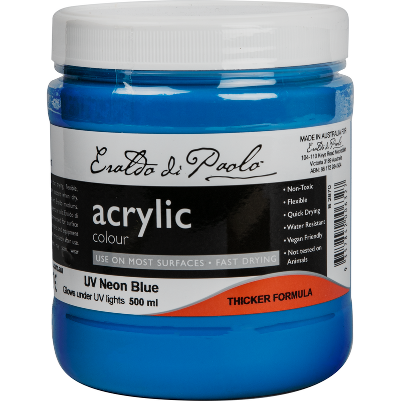 Dark Cyan Eraldo UV Glow (Neon) Acrylic Paint 500ml Blue Acrylic Paints