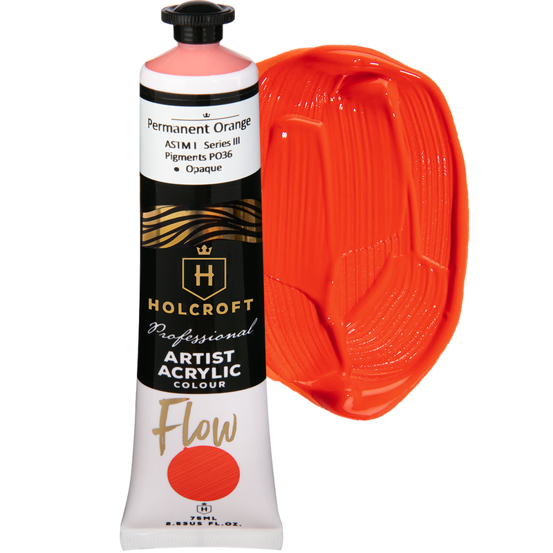Black Holcroft Professional Acrylic Flow Paint 75ml Permanent Orange Series 3 Acrylic Paints