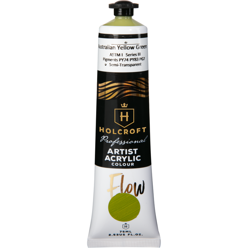 Black Holcroft Professional Acrylic Flow Paint 75ml Australian Yellow Green Series 3 Acrylic Paints