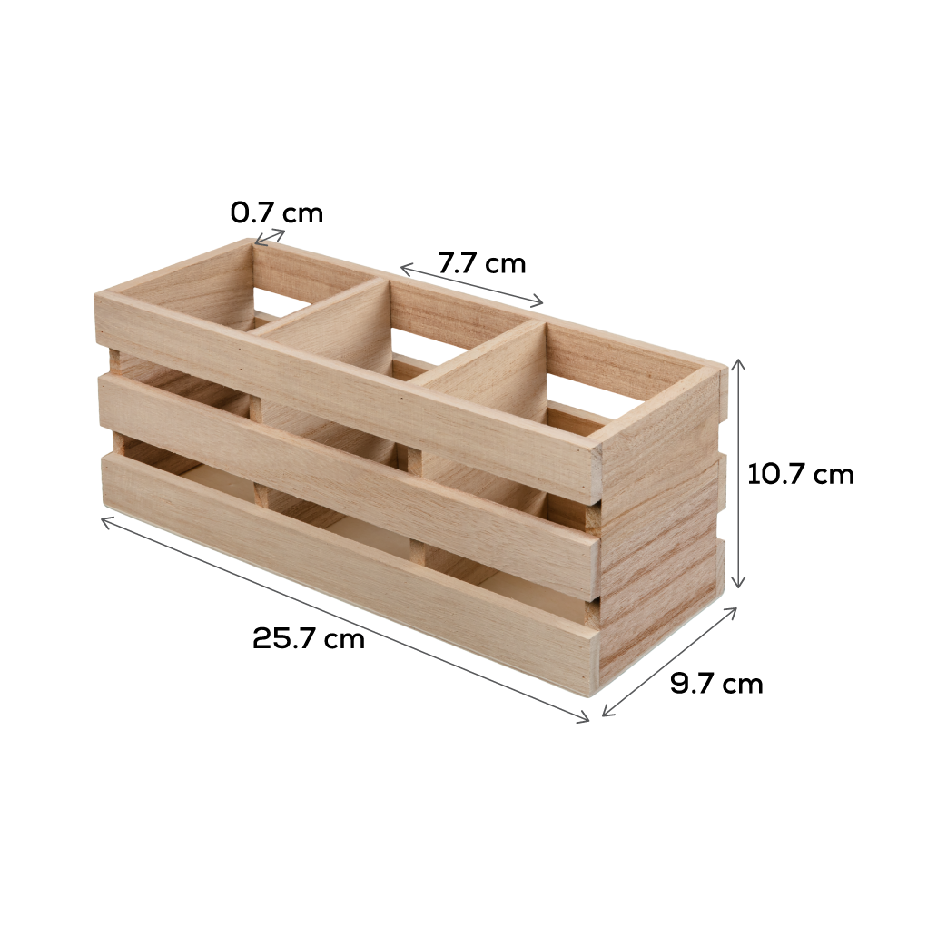 Rosy Brown Urban Crafter Plywood Storage Crate with Three Compartments 25.7 x 9.7 x 10.8cm Boxes