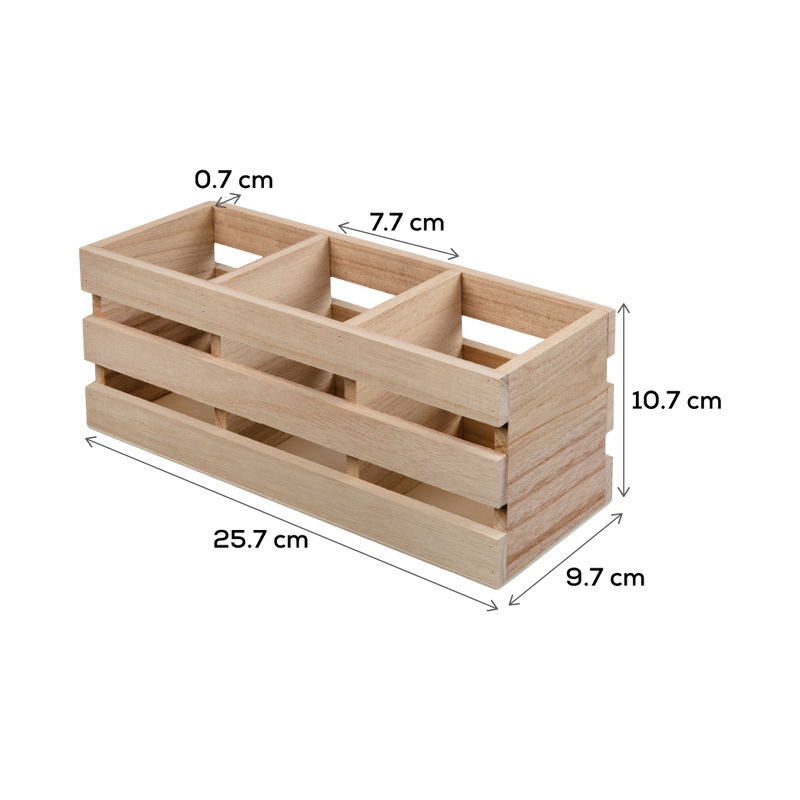 Rosy Brown Urban Crafter Plywood Storage Crate with Three Compartments 25.7 x 9.7 x 10.8cm Woodcraft