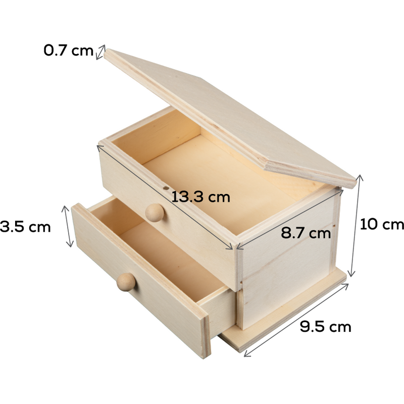 Gray Urban Crafter Plywood Jewellery Box with Flip Open Lid and Single Drawer 15 x 9.5 x 10cm Woodcraft