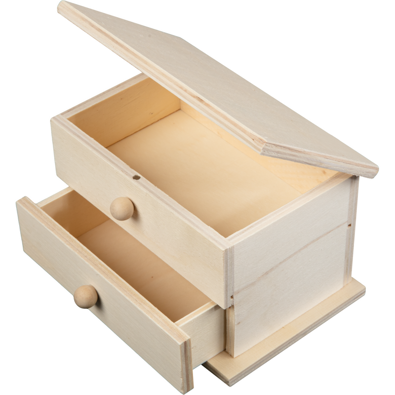 Gray Urban Crafter Plywood Jewellery Box with Flip Open Lid and Single Drawer 15 x 9.5 x 10cm Woodcraft