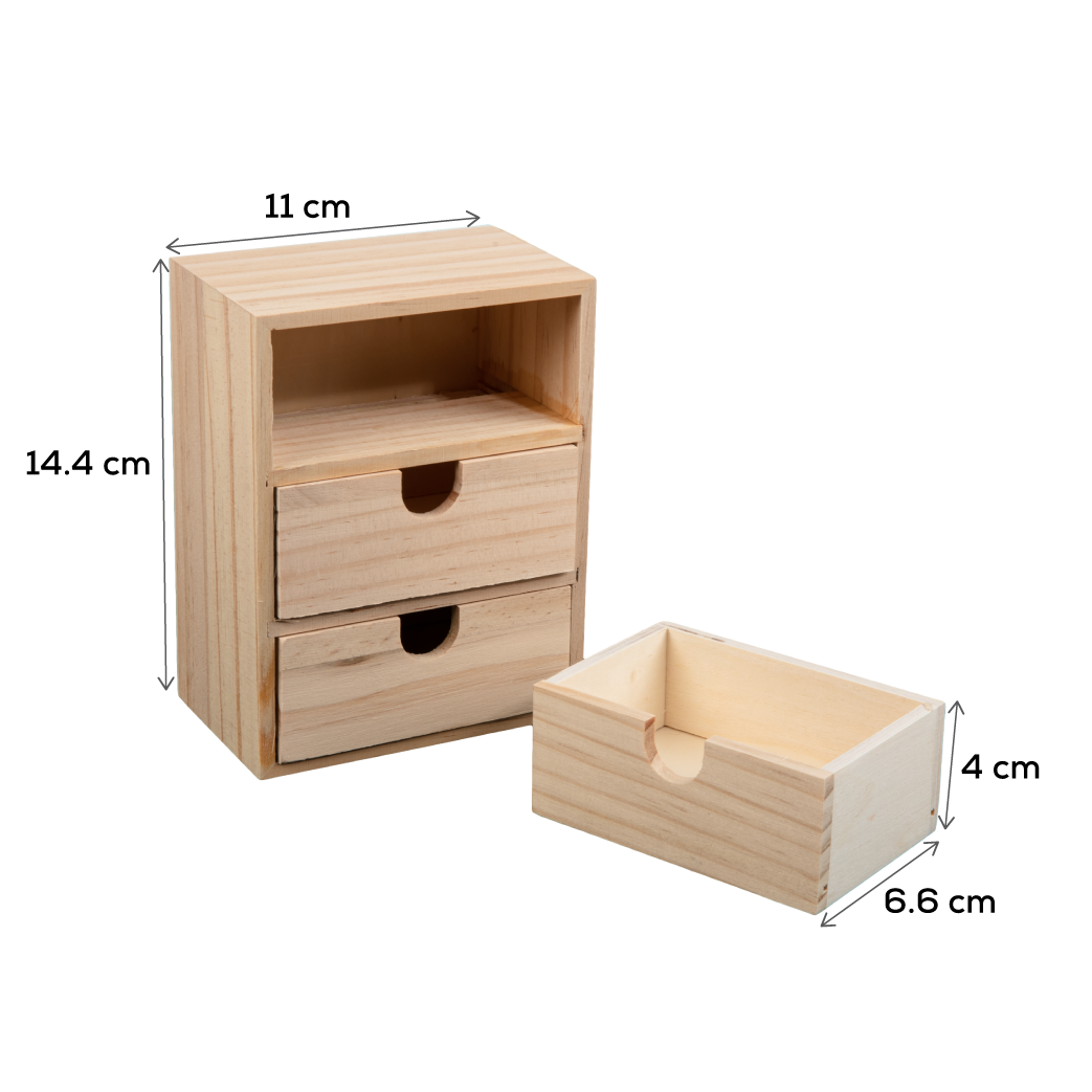 Tan Urban Crafter Plywood and Pine Three Drawer Storage Box 11 x 17 x 14.5cm Boxes
