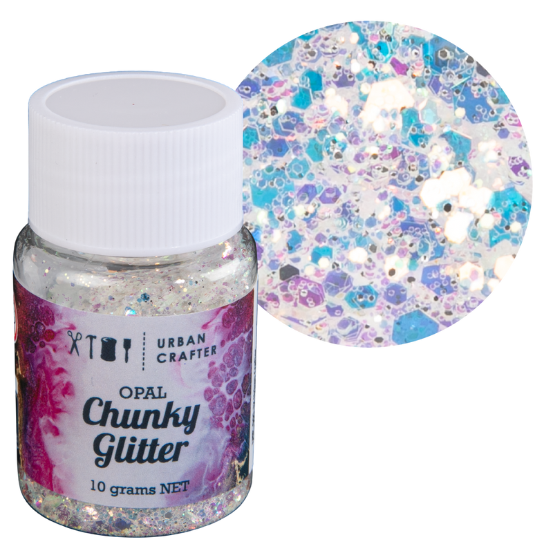 Light Gray Urban Crafter Mixology Opal Chunky Glitter-Silver Opal 10g Resin Craft