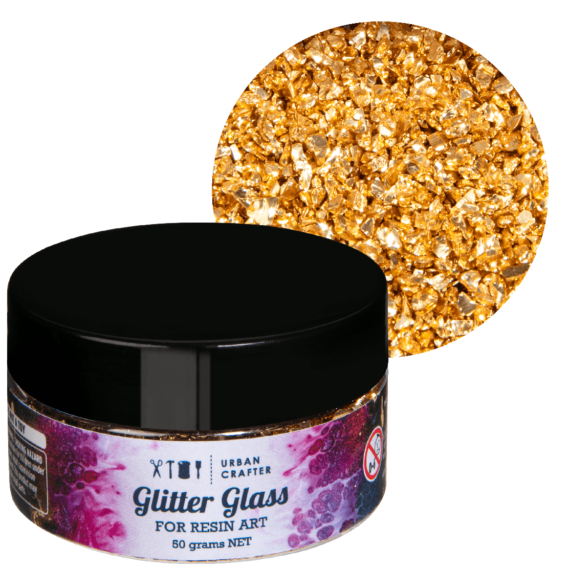 Black Urban Crafter 001 Multi Colour Mix Glitter Glass-Gold 50g Resin Craft