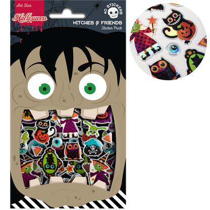 Black Art Star Halloween Witches and Friends Sticker Pack 180 x 105mm Contains 40 Stickers Stickers