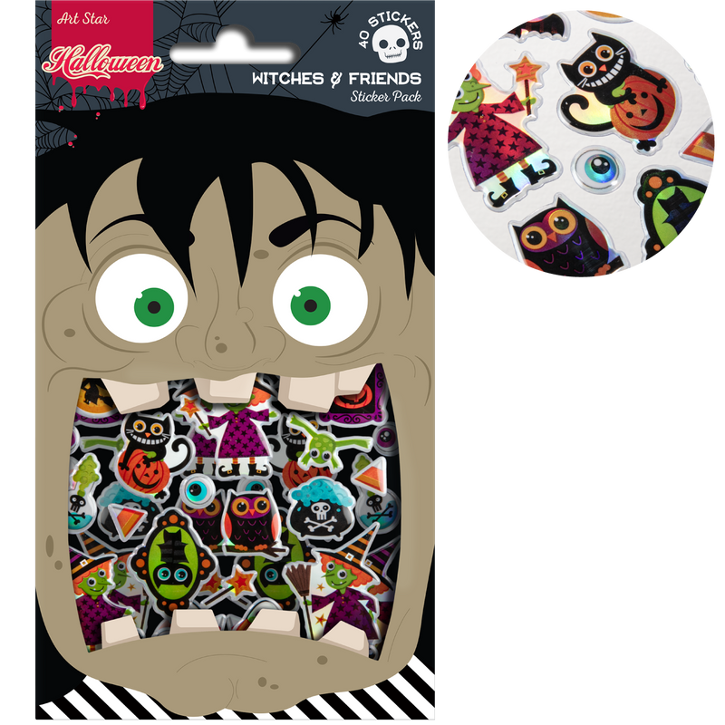 Sticker 105mm Art Star Halloween Witches and Friends Sticker Pack 180 x 105mm Contai
