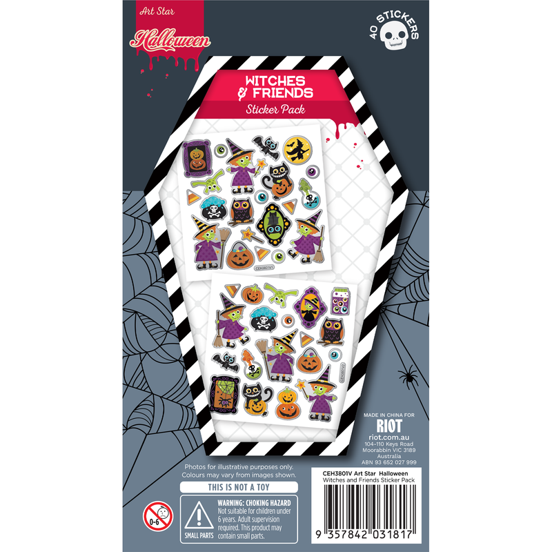 Dark Slate Gray Art Star Halloween Witches and Friends Sticker Pack 180 x 105mm Contains 40 Stickers Stickers