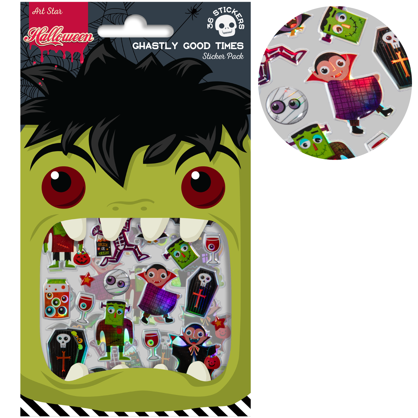 Dark Khaki Art Star Halloween Ghastly Good Times Sticker Pack 180 x 105mm Contains 36 Stickers Stickers