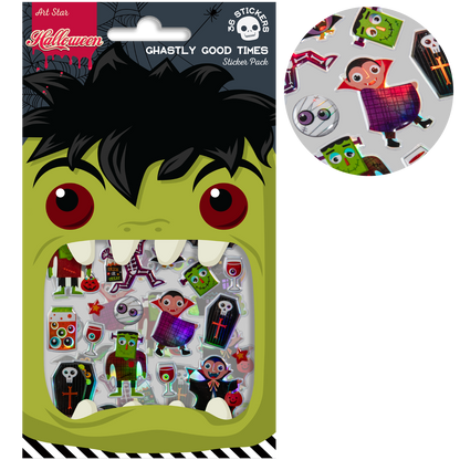 Dark Khaki Art Star Halloween Ghastly Good Times Sticker Pack 180 x 105mm Contains 36 Stickers Stickers