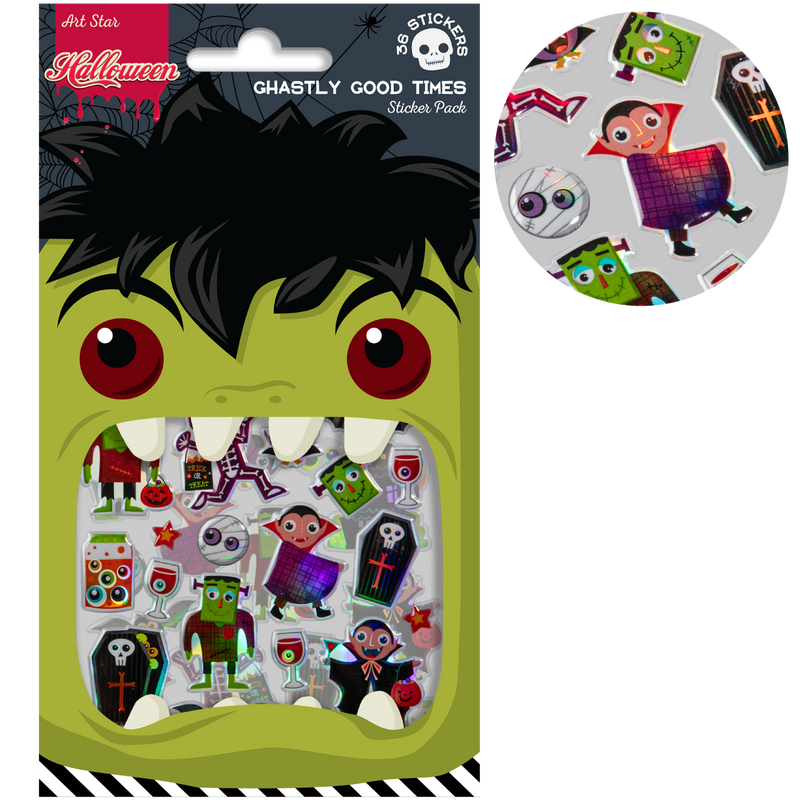 Sticker 105mm Art Star Halloween Ghastly Good Times Sticker Pack 180 x 105mm Contain