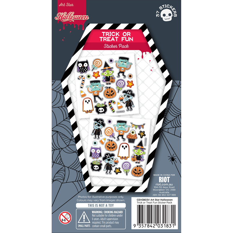 Dark Slate Gray Art Star Halloween Trick or Treat Fun Sticker Pack 180 x 105mm Contains 37 Stickers Stickers