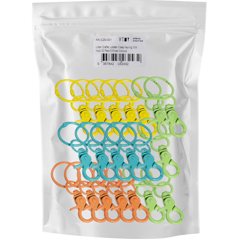 Light Gray Urban Crafter Lobster Clasp Keyring With Hook 20 Pack 5 Mixed Colours Resin Craft