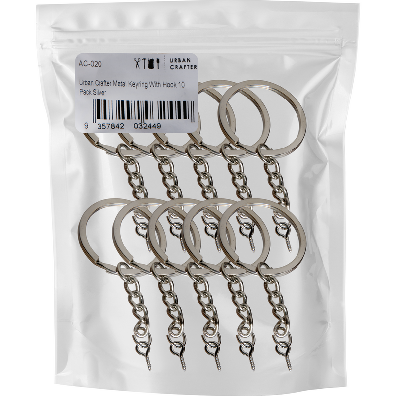 Light Gray Urban Crafter Metal Keyring With Hook 10 Pack Silver Resin Craft