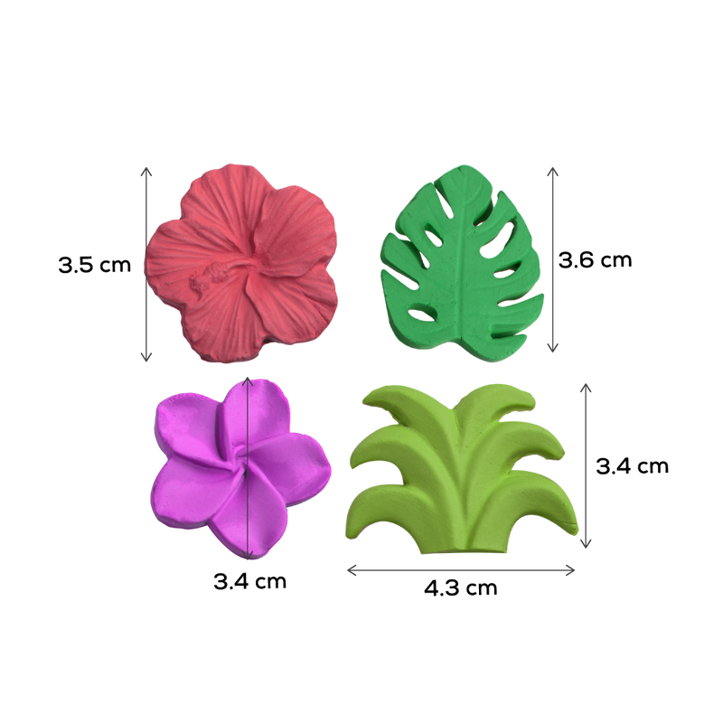 Maroon Clay Studio Frangipani, Hibiscus, Coconut Tree and Monstera Leaf Silicone Mould for Polymer Clay and Resin 9.8x9.2x0.8 Moulds