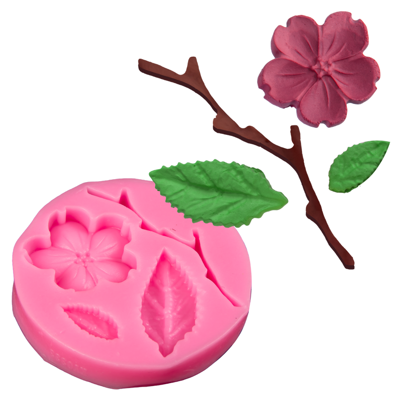 Dark Olive Green Clay Studio Flower, Leaf and Branch Silicone Mould for Polymer Clay and Resin 5.4x5.4x1cm Moulds