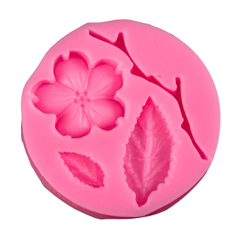 Hot Pink Clay Studio Flower, Leaf and Branch Silicone Mould for Polymer Clay and Resin 5.4x5.4x1cm Moulds