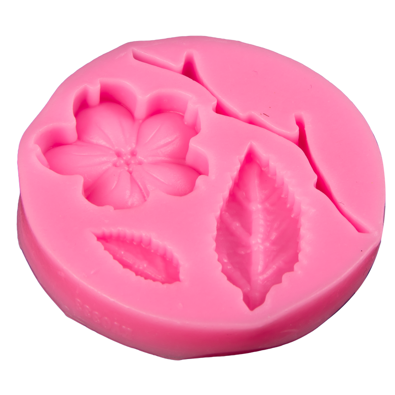 Hot Pink Clay Studio Flower, Leaf and Branch Silicone Mould for Polymer Clay and Resin 5.4x5.4x1cm Moulds