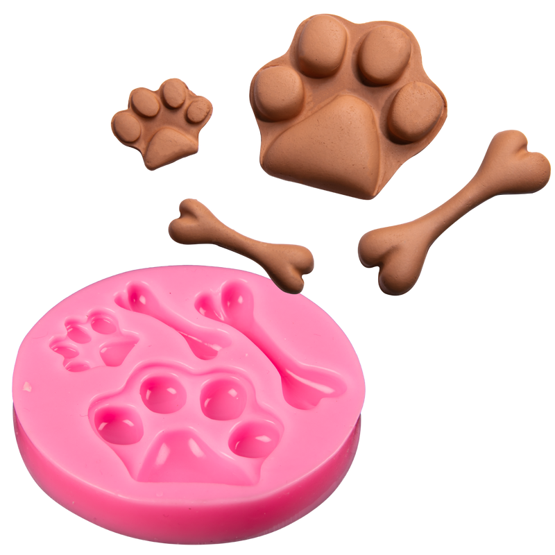 Hot Pink The Clay Studio Dog Paw Prints And Bones Silicone Mould for Polymer Clay and Resin 7.6x7.6x1.3cm Resin Craft Moulds