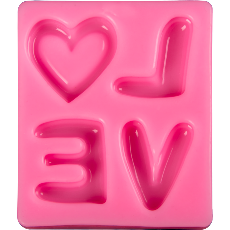 Hot Pink The Clay Studio LOVE Silicone Mould for Polymer Clay and Resin 5.2x4.8x0.8cm Resin Craft Moulds