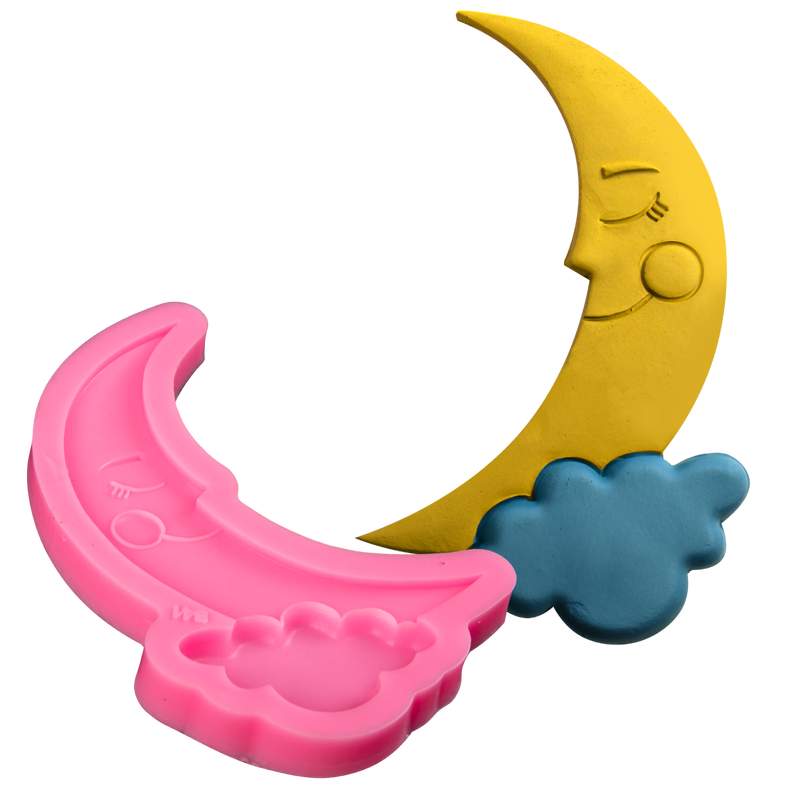 Hot Pink The Clay Studio Smiling Moon And Clouds Silicone Mould for Polymer Clay and Resin 12x6.7x1cm Resin Craft Moulds