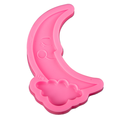 Hot Pink The Clay Studio Smiling Moon And Clouds Silicone Mould for Polymer Clay and Resin 12x6.7x1cm Resin Moulds