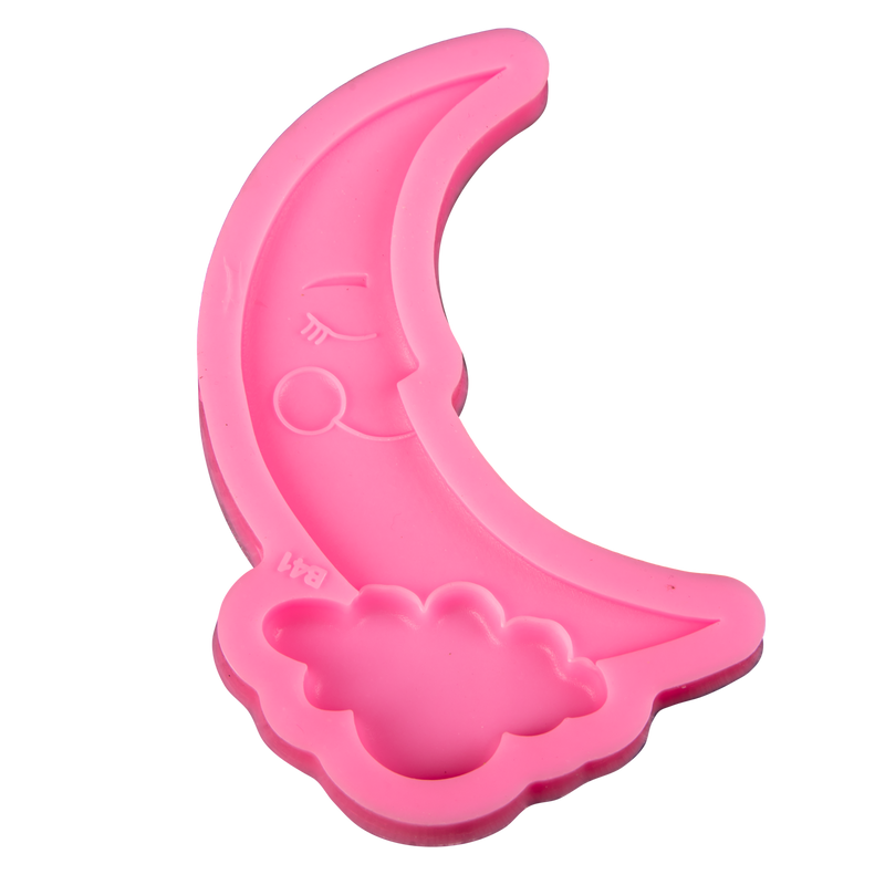 Hot Pink The Clay Studio Smiling Moon And Clouds Silicone Mould for Polymer Clay and Resin 12x6.7x1cm Resin Craft Moulds