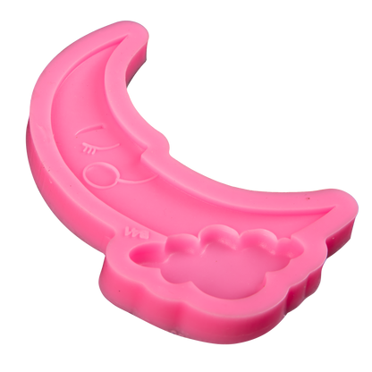 Hot Pink The Clay Studio Smiling Moon And Clouds Silicone Mould for Polymer Clay and Resin 12x6.7x1cm Resin Moulds