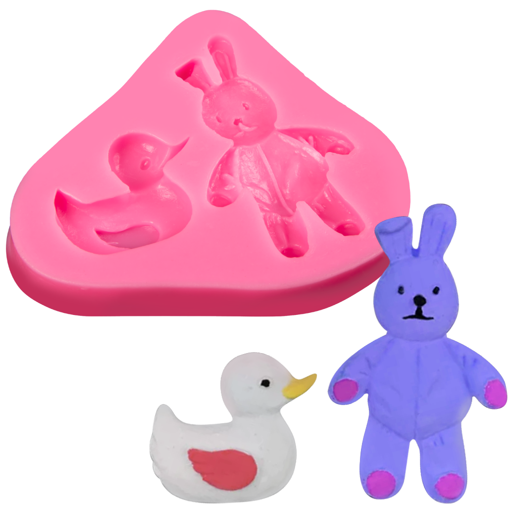 Orchid The Clay Studio Cartoon Rabbit And Little Yellow Duck Silicone Mould for Polymer Clay and Resin 7.5x9x1.2cm Resin Moulds
