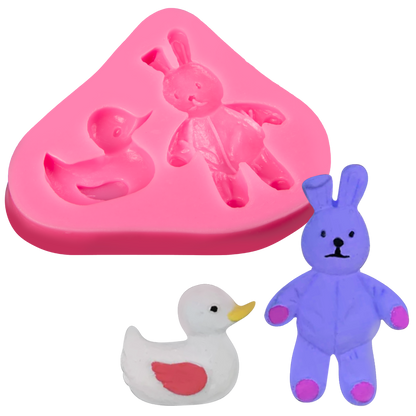 Orchid The Clay Studio Cartoon Rabbit And Little Yellow Duck Silicone Mould for Polymer Clay and Resin 7.5x9x1.2cm Resin Moulds