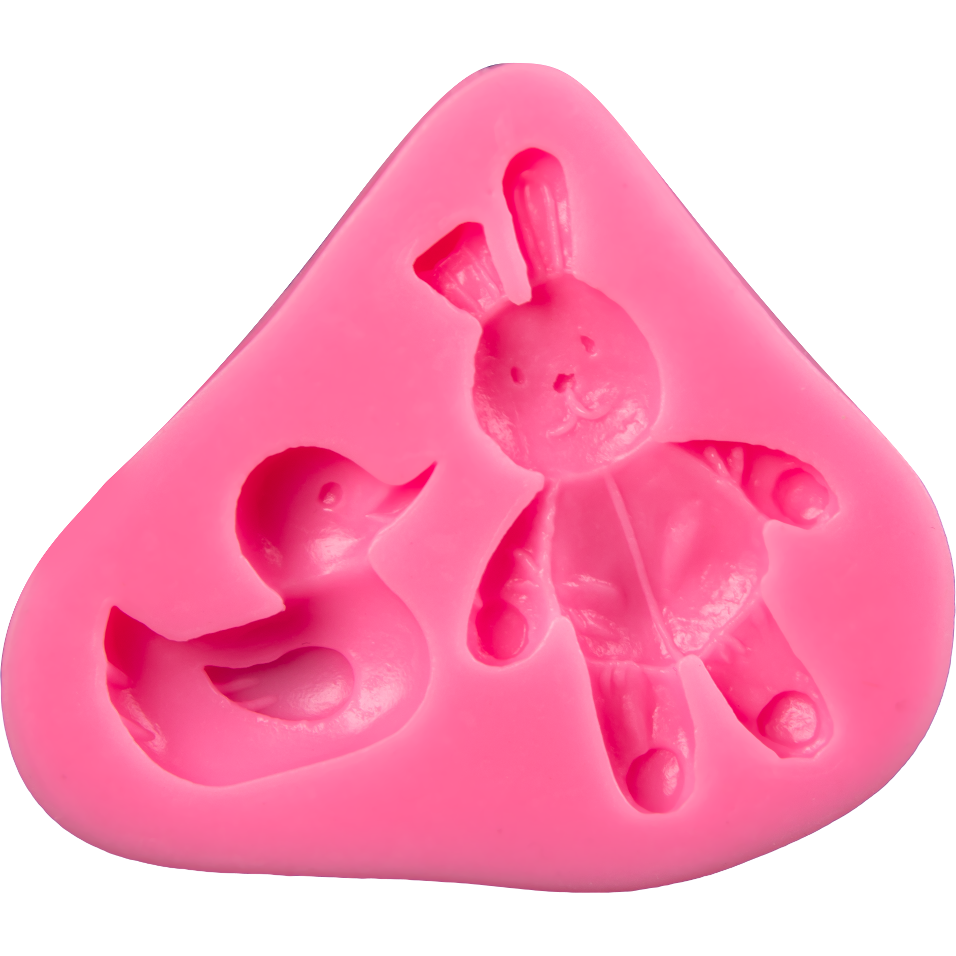 Hot Pink The Clay Studio Cartoon Rabbit And Little Yellow Duck Silicone Mould for Polymer Clay and Resin 7.5x9x1.2cm Resin Moulds