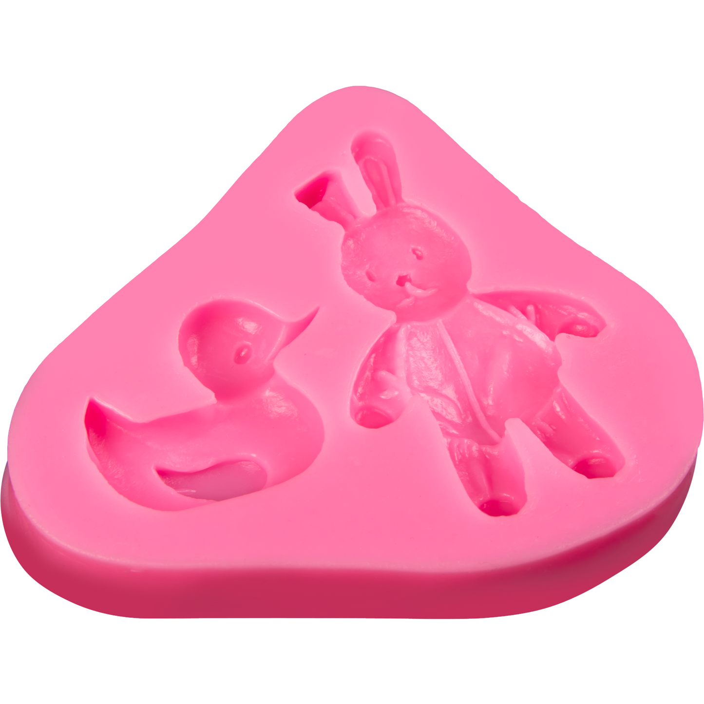Hot Pink The Clay Studio Cartoon Rabbit And Little Yellow Duck Silicone Mould for Polymer Clay and Resin 7.5x9x1.2cm Resin Moulds