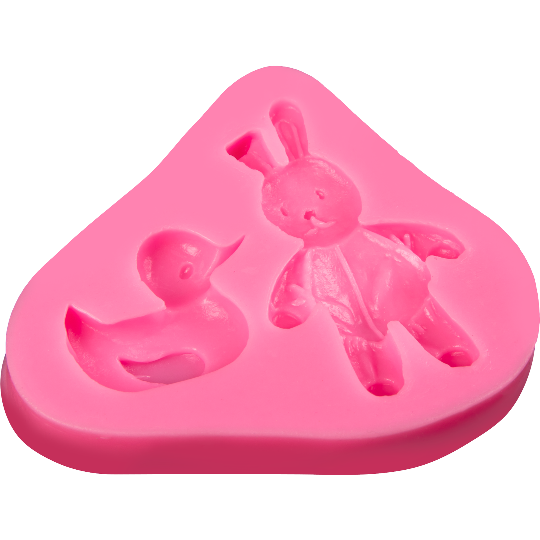 Hot Pink The Clay Studio Cartoon Rabbit And Little Yellow Duck Silicone Mould for Polymer Clay and Resin 7.5x9x1.2cm Resin Moulds