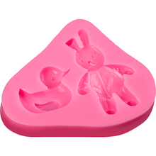 Hot Pink The Clay Studio Cartoon Rabbit And Little Yellow Duck Silicone Mould for Polymer Clay and Resin 7.5x9x1.2cm Resin Moulds
