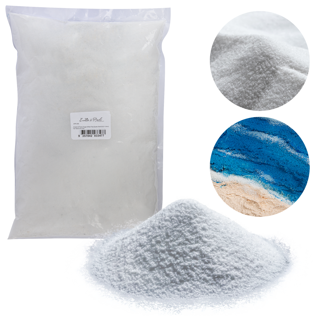 Light Gray Eraldo di Paolo Sugar White Fine Quartz Sand (0.5-1.0mm) for Texture Art 2kg Mediums
