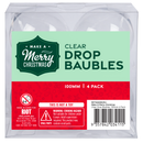 Light Gray Make A Merry Christmas Plastic Clear Drop Baubles 100mm 4 Pack Christmas